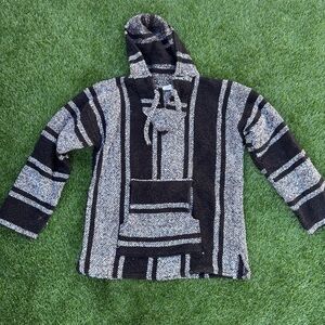 Black & Gray Hooded Baja-Style Men's Sweater